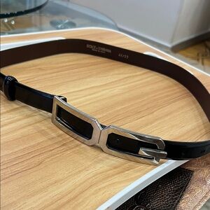 Dolce & Gabbana Black Patent Leather Belt with Silver Logo Buckle